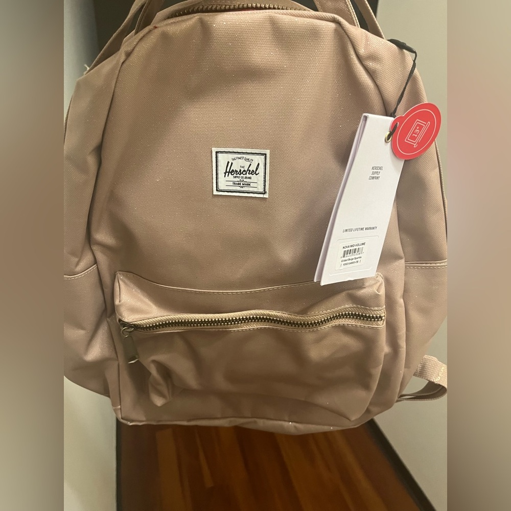 Nova backpack mid volume gilded beige sparkle.